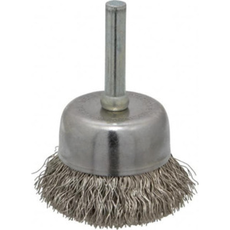 Made in USA 1-3/4 Diam 1/4 Shank Stainless Steel Fill Cup Brush Crimped Wire, 0.0118 Wire Diam, 3/4 Trim, 13,000 Max RPM PB33400 – 03541364