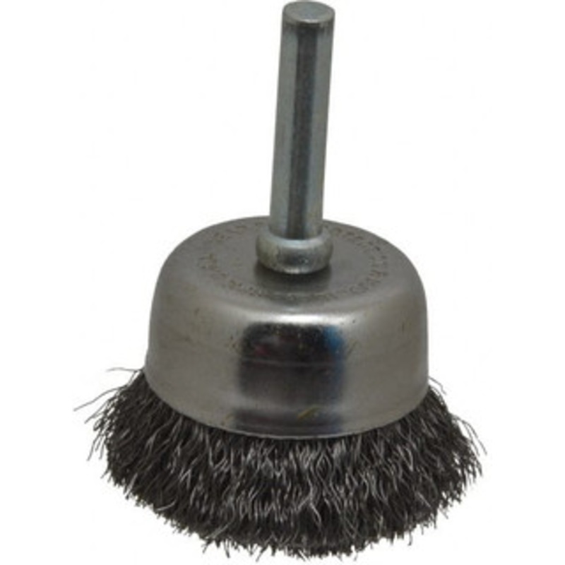 Made in USA 1-3/4 Diam 1/4 Shank Steel Fill Cup Brush Crimped Wire, 0.008 Wire Diam, 3/4 Trim, 13,000 Max RPM PB32790 – 03541067