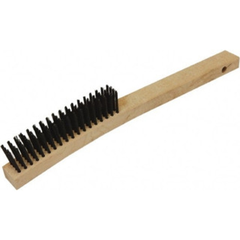 O-Cedar Pack of (12) 18 Rows, Steel Wire Brushes 10 Brush Length, 14 OAL, 1-1/8 Trim Length, Wood Curved Handle 27219 – 30602262