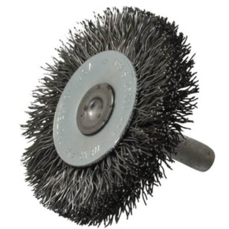 Osborn 2 OD, 1/4 Shank Diam, Crimped Steel Wheel Brush 3/8 Face Width, 7/16 Trim Length, 0.014 Filament Diam, 25,000 RPM 0001143700 – 06082069