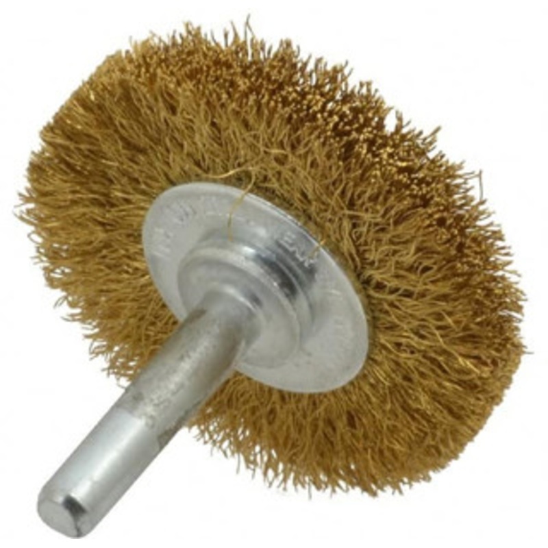 Value Collection 2 OD, 1/4 Shank Diam, Crimped Brass Wheel Brush 5/16 Face Width, 1/2 Trim Length, 0.008 Filament Diam, 20,000 RPM 53050063201 – 74038662
