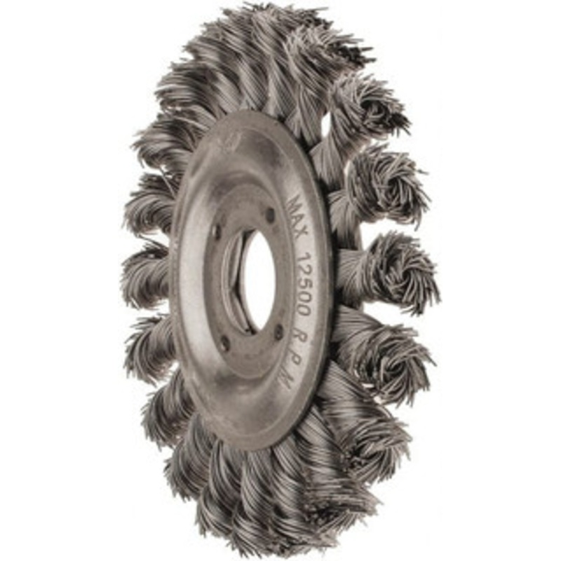 Value Collection 4-1/2 OD, 7/8 Arbor Hole, Knotted Steel Wheel Brush 1/2 Face Width, 7/8 Trim Length, 0.012 Filament Diam, 12,500 RPM S00651943 – 00651943