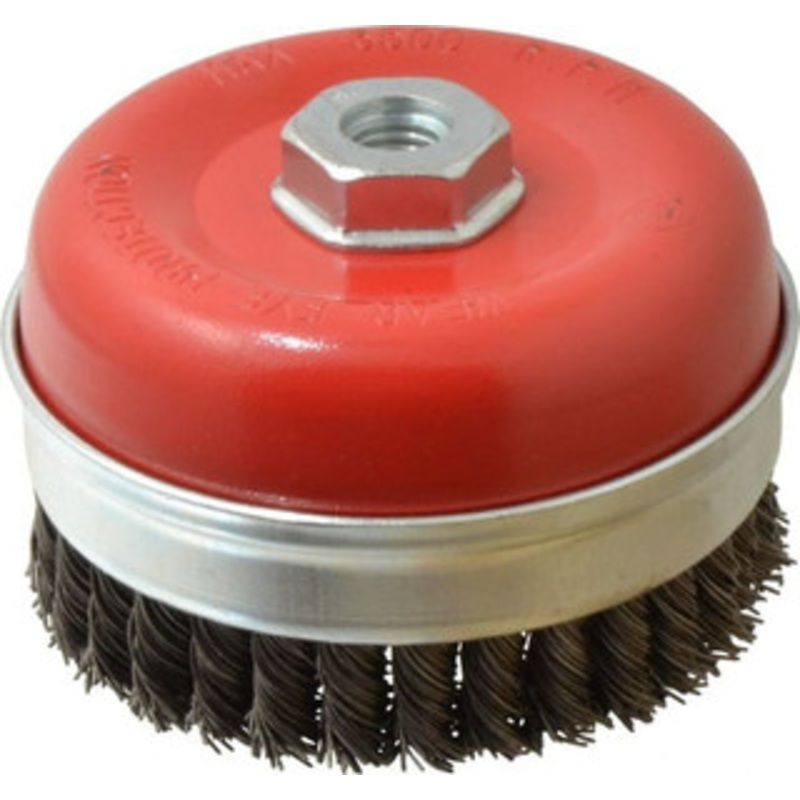Value Collection 5 Diam 5/8-11 Threaded Arbor Steel Fill Cup Brush Knotted Wire, 0.0314 Wire Diam, 6,500 Max RPM S04185898 – 04185898