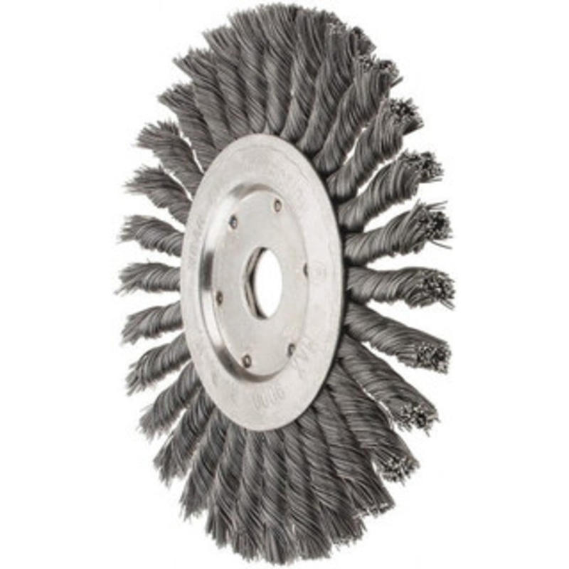 Value Collection 7 OD, 7/8 Arbor Hole, Knotted Steel Wheel Brush 1/2 Face Width, 1-11/16 Trim Length, 0.012 Filament Diam, 9,000 RPM S00652024 – 00652024