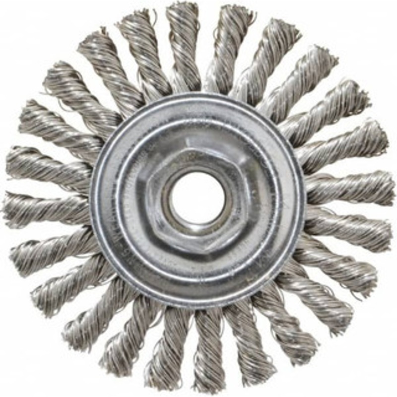Weiler Abrasives 4 OD, 5/8-11 Arbor Hole, Knotted Stainless Steel Wheel Brush 1/4 Face Width, 7/8 Trim Length, 0.02 Filament Diam, 20,000 RPM 94674 – 03597499