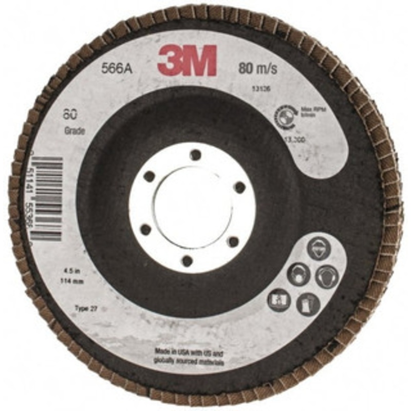 3M 4-1/2 80 Grit Type 27 Flap Disc Medium Grade, Arbor Attachment, Cloth Backing 7000148172 – 91431932