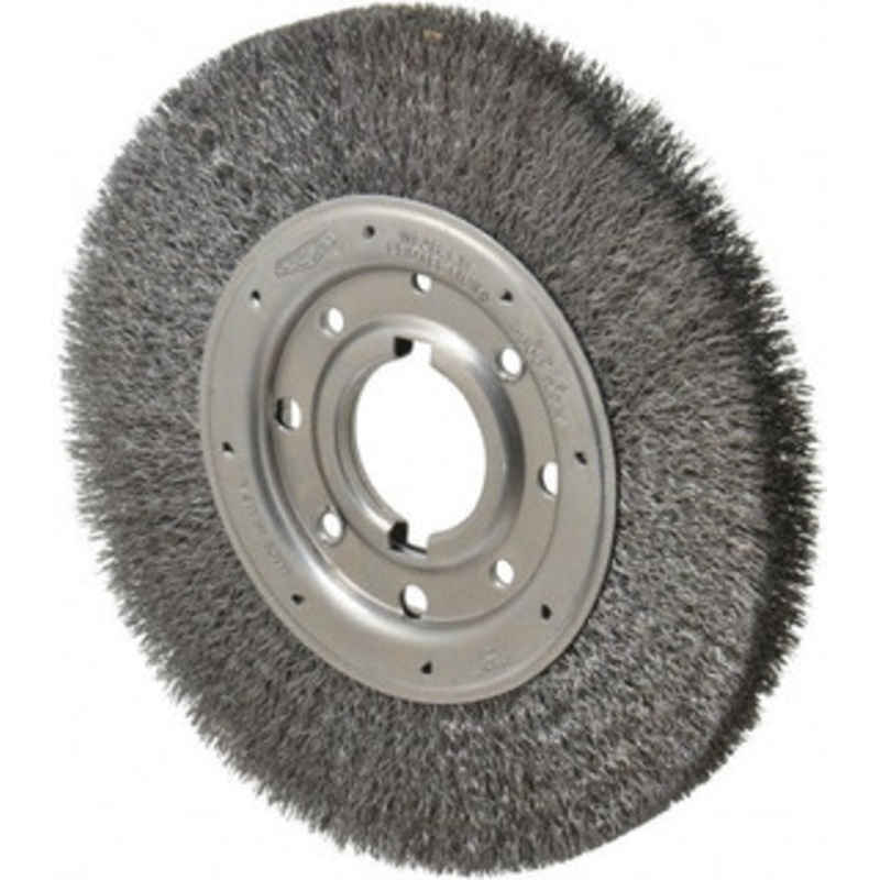 Osborn 10 OD, 2 Arbor Hole, Crimped Steel Wheel Brush 1-1/4 Face Width, 2 Trim Length, 0.0118 Filament Diam, 3,600 RPM 0002243900 – 06081285