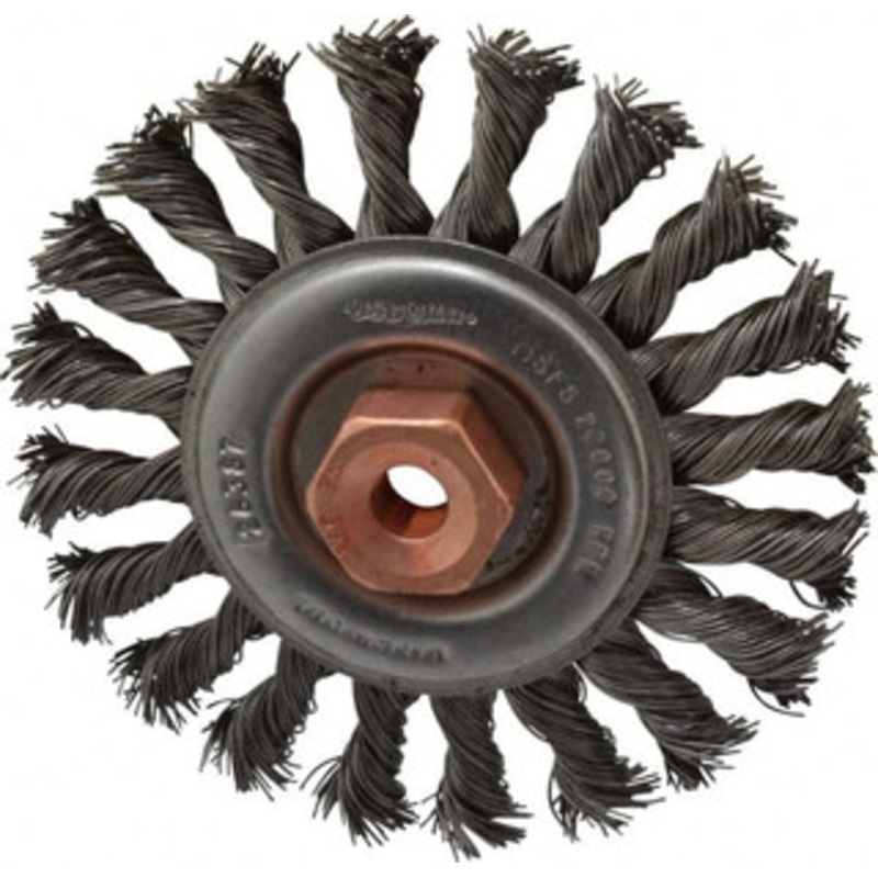 Osborn 4 OD, 3/8-24 Arbor Hole, Knotted Steel Wheel Brush 3/8 Face Width, 7/8 Trim Length, 0.02 Filament Diam, 20,000 RPM 0002670900 – 06082655