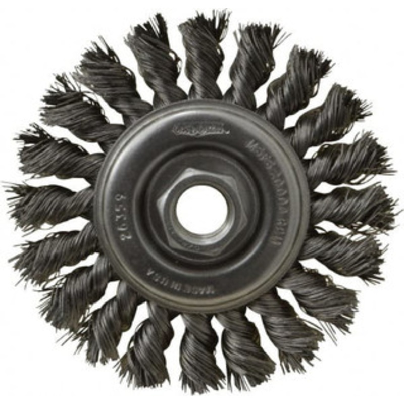 Osborn 4 OD, 5/8-11 Arbor Hole, Knotted Steel Wheel Brush 3/8 Face Width, 7/8 Trim Length, 0.014 Filament Diam, 20,000 RPM 0002670500 – 06082614