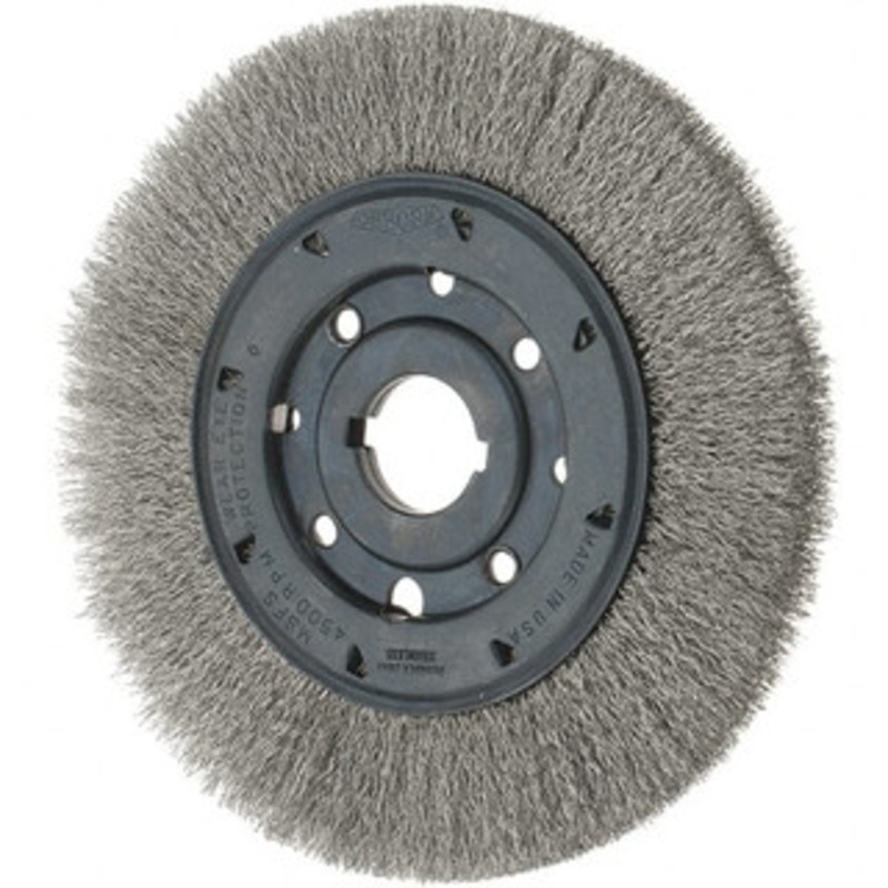 Osborn 8 OD, 1-1/4 Arbor Hole, Crimped Stainless Steel Wheel Brush 3/4 Face Width, 1-1/2 Trim Length, 0.01 Filament Diam, 4,500 RPM 0002106100 – 55999478