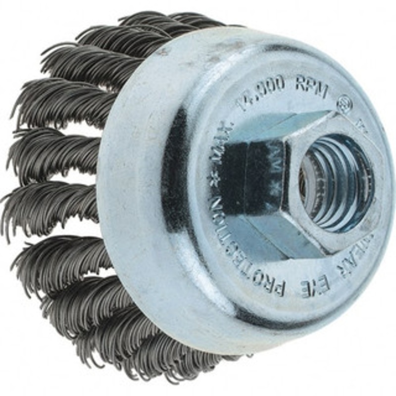 Tru-Maxx 2-3/4 Diam 5/8-11 Threaded Arbor Steel Fill Cup Brush Knotted Wire, 0.02 Wire Diam, 1 Trim, 14,000 Max RPM 88539 – 32246704