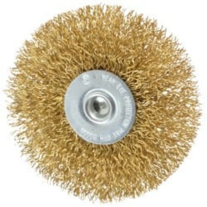 Value Collection 3 OD, 1/4 Shank Diam, Crimped Brass Wheel Brush 3/8 Face Width, 7/8 Trim Length, 0.014 Filament Diam, 20,000 RPM 53075063351 – 74038738