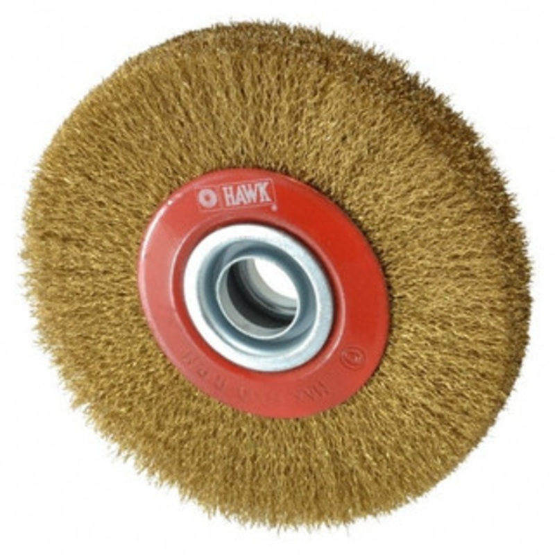 Value Collection 5 OD, 3/4 Arbor Hole, Crimped Brass-Coated Steel Wheel Brush 1 Face Width, 1-3/32 Trim Length, 0.007 Filament Diam, 6,000 RPM S04064895 – 04064895
