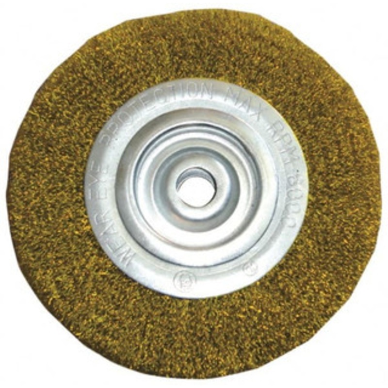 Value Collection 8 OD, 2 Arbor Hole, Crimped Brass Wheel Brush 1 Face Width, 1-3/4 Trim Length, 0.006 Filament Diam, 6,000 RPM 0320050315 – 74039058