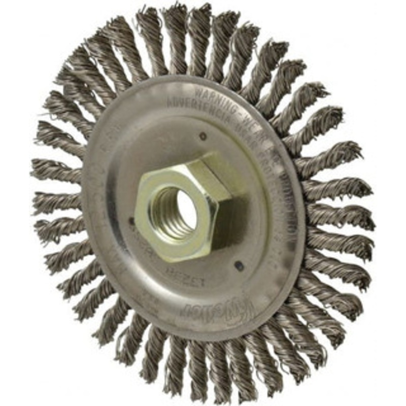 Weiler Abrasives 4-1/2 OD, 5/8 Arbor Hole, Knotted Stainless Steel Wheel Brush 3/16 Face Width, 7/8 Trim Length, 0.02 Filament Diam, 12,500 RPM 94052 – 63467757
