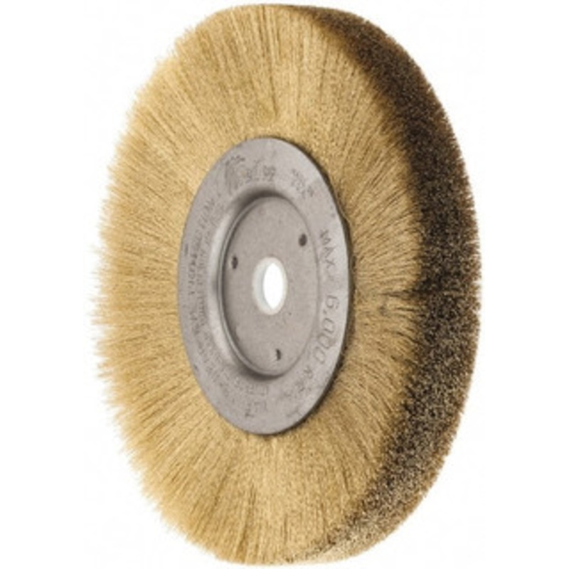 Weiler Abrasives 6 OD, 5/8 Arbor Hole, Crimped Brass Wheel Brush 1/2 Face Width, 1-1/16 Trim Length, 0.005 Filament Diam, 6,000 RPM 01415 – 75843599