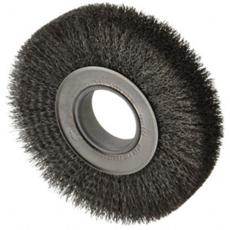 Weiler Abrasives 7 OD, 2 Arbor Hole, Crimped Steel Wheel Brush 1-1/4 Face Width, 1-5/8 Trim Length, 0.0118 Filament Diam, 6,000 RPM 93625 – 03596962