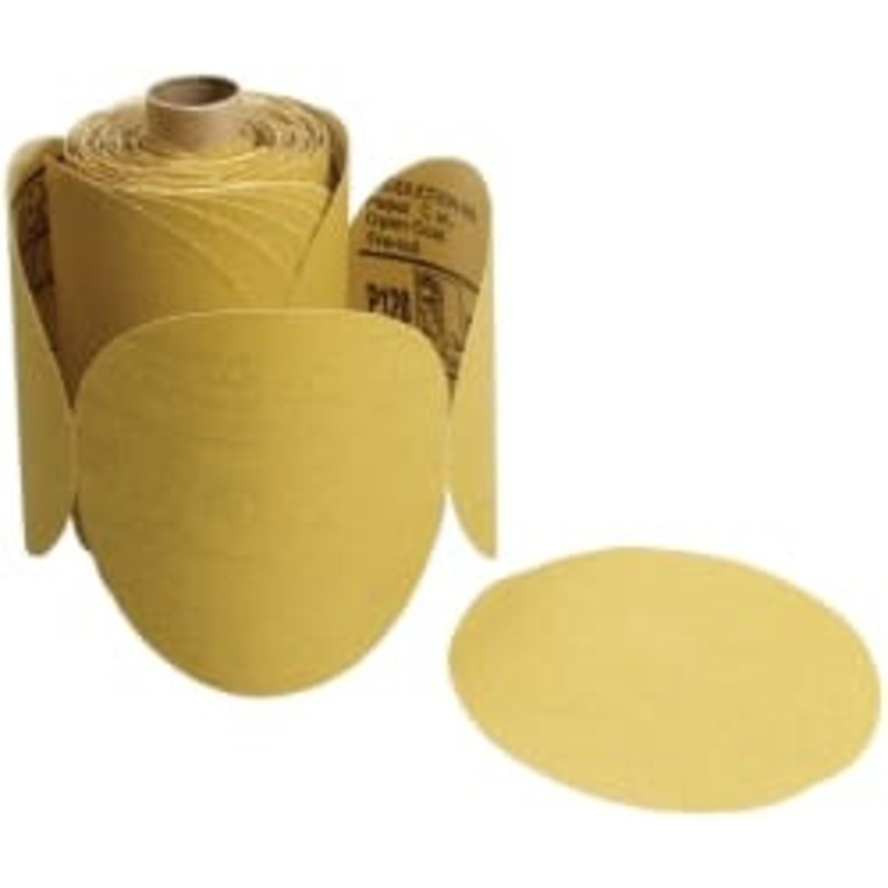 3M 5 Diam, 120 Grit FEPA, Aluminum Oxide Adhesive PSA Disc Gold, C Weighted Backing, Flexible, 12,000 Max RPM 7100031875 – 32704488