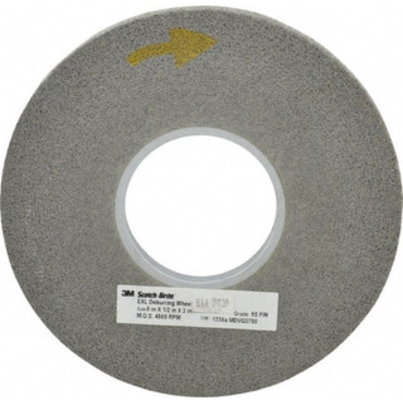 3M 8 Diam, 1/2 Face Width, 3 Center Hole, Fine Grade, Silicon Carbide Deburring Wheel Convolute, Hard Density 9 Grade, 4,500 RPM 7000046071 – 01174796