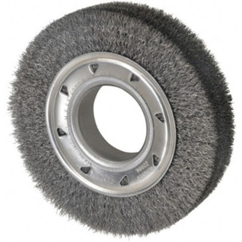 Osborn 6 OD, 2 Arbor Hole, Crimped Steel Wheel Brush 1-1/4 Face Width, 1 Trim Length, 0.008 Filament Diam, 6,000 RPM 0002200600 – 06080782