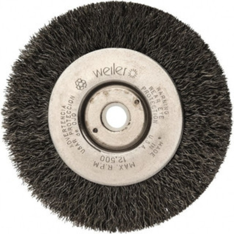 Weiler Abrasives 4 OD, 1/2 Arbor Hole, Crimped Steel Wheel Brush 1/2 Face Width, 7/8 Trim Length, 0.008 Filament Diam, 12,500 RPM 00114 – 75843243