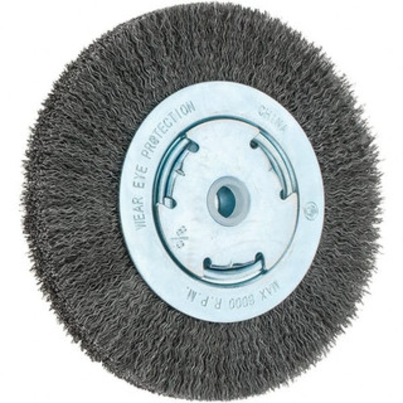 Weiler Abrasives 6 OD, 5/8 Arbor Hole, Crimped Steel Wheel Brush 1-1/8 Face Width, 1-1/8 Trim Length, 0.014 Filament Diam, 6,000 RPM 93268 – 64702616
