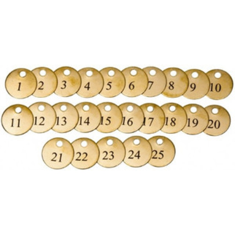 Value Collection 1-1/2 High x 1-1/2 Long, 1 to 25, English Safety & Facility Numbered Tag 1 Side, Brass 40023-36929263 – 36928414