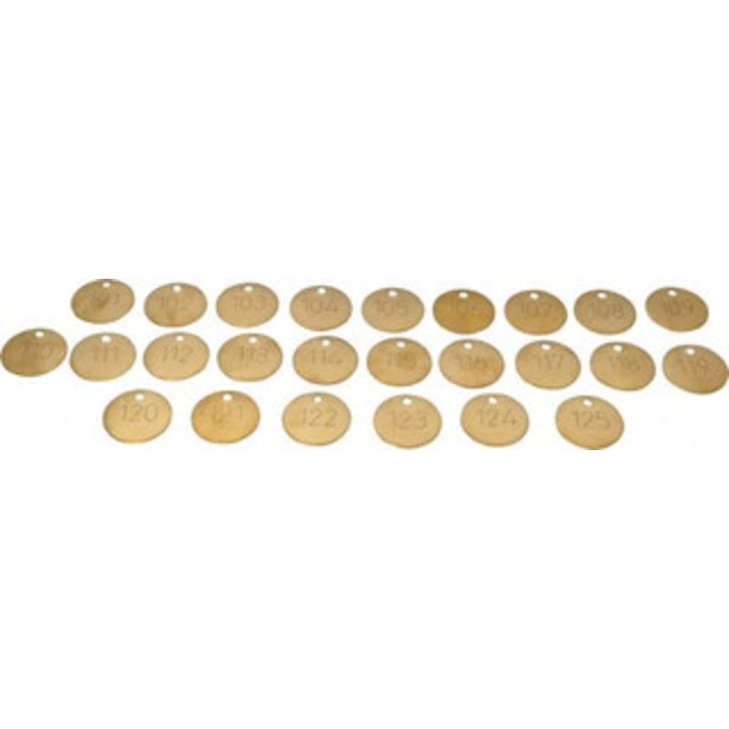 Value Collection 1-1/2 High x 1-1/2 Long, 101 to 125, English Safety & Facility Numbered Tag 1 Side, Brass 40027-36929263 – 36928455