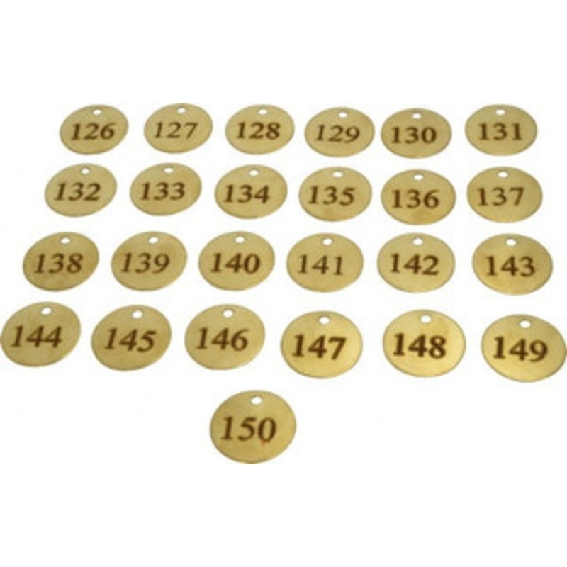 Value Collection 1-1/2 High x 1-1/2 Long, 126 to 150, English Safety & Facility Numbered Tag 1 Side, Brass 40028-36929263 – 36928463