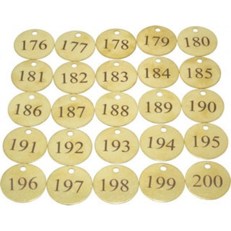 Value Collection 1-1/2 High x 1-1/2 Long, 176 to 200, English Safety & Facility Numbered Tag 1 Side, Brass 40030-36929263 – 36928489