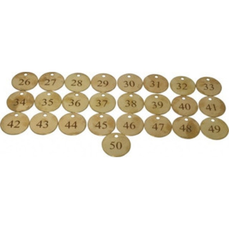 Value Collection 1-1/2 High x 1-1/2 Long, 26 to 50, English Safety & Facility Numbered Tag 1 Side, Brass 40024-36929263 – 36928422
