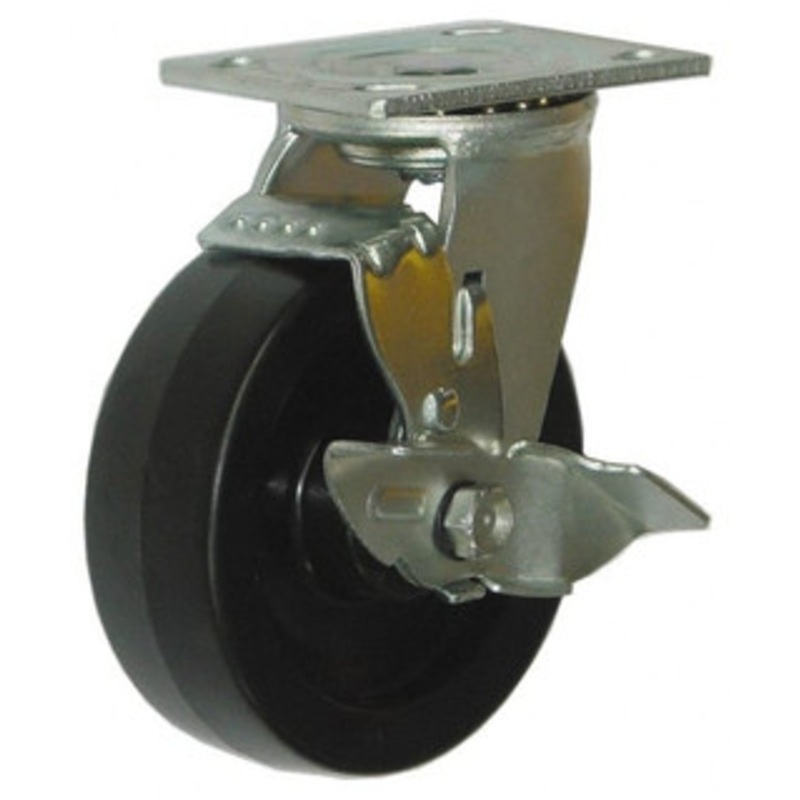 Value Collection 5 Diam x 2 Wide x 6-1/2 OAH Top Plate Mount Swivel Caster with Brake Phenolic, 1,000 Lb Capacity, Roller Bearing, 4 x 4-1/2 Plate GMC-SH-0012 – 02276210