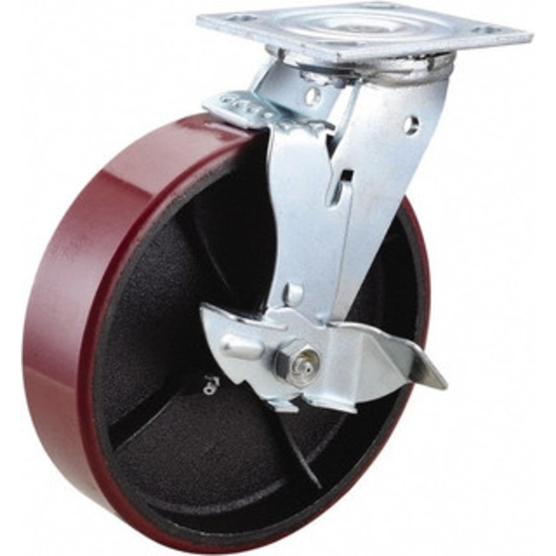 Value Collection 8 Diam x 2 Wide x 9-1/2 OAH Top Plate Mount Swivel Caster with Brake Polyurethane, 1,200 Lb Capacity, Roller Bearing, 4 x 4-1/2 Plate ES8X2MOPTBK – 66028051