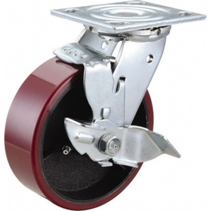Value Collection 6 Diam x 2 Wide x 7-1/2 OAH Top Plate Mount Swivel Caster with Brake Polyurethane, 1,200 Lb Capacity, Roller Bearing, 4 x 4-1/2 Plate ES6X2MOPTBK – 66027970