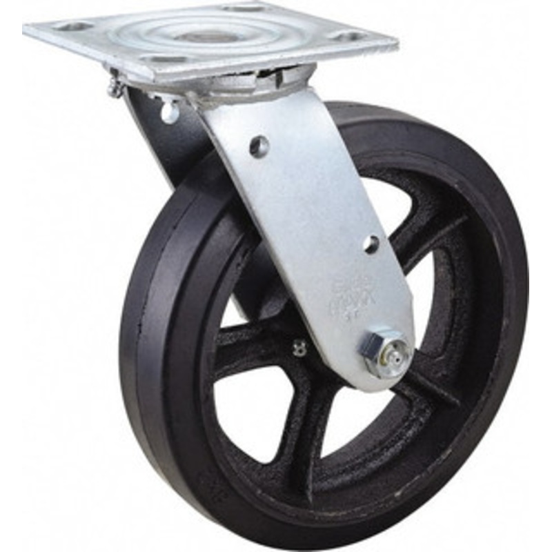 Value Collection 8 Diam x 2 Wide x 9-1/2 OAH Top Plate Mount Swivel Caster Rubber, 600 Lb Capacity, Roller Bearing, 4 x 4-1/2 Plate ES8X2MOR – 66028101