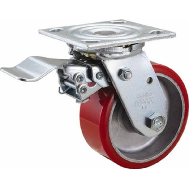 Value Collection 5 Diam x 2 Wide x 6-1/2 OAH Top Plate Mount Swivel Caster with Brake Polyurethane, 1,250 Lb Capacity, Roller Bearing, 4 x 4-1/2 Plate ES5X2MOPTBK – 02277614