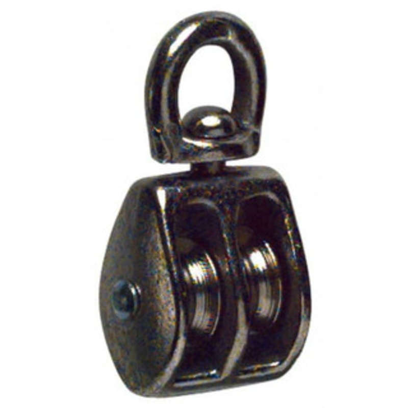 Value Collection Swivel Eye Double Sheave Pulley Sheave, 3/4 Inch Outside Diameter, Fibrous Rope, 3/16 Inch Diameter, Gray Iron, Nickel Plated Finish 206-3/4 – 67329086