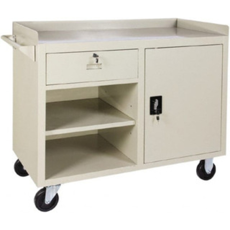 Value Collection 1,000 Lb Capacity, 2 Shelf, 1 Drawer, 1 Door Mobile Cabinet 45 Wide x 22 Deep x 38.19 High, Steel, Putty WS-MH-WKST-001 – 68633684