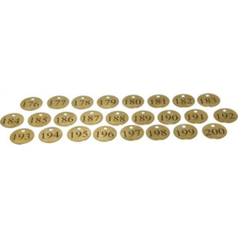 Value Collection 1-1/4 High x 1-1/4 Long, 176 to 200, English Safety & Facility Numbered Tag 1 Side, Brass 40020-36929206 – 36928406