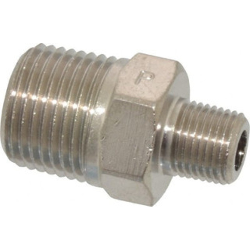 Value Collection 3/8 x 1/8 Brass Pipe Hex Nipple Reducer MNPT Ends, 1,000 psi, Nickel Plated Finish PC123NB-62 – 74027103