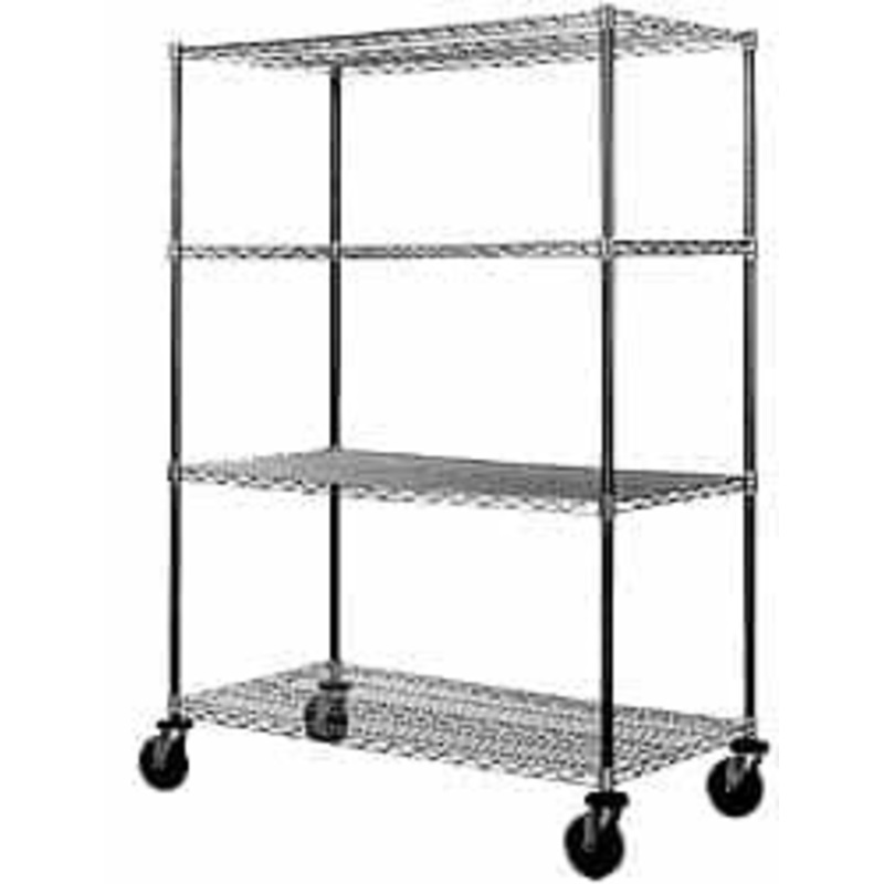 Value Collection 600 Lb Capacity 4-Shelf Wire Stem Caster Truck 60 Long x 24 Wide x 79 High, Rubber, 5 Diam Wheels WS-MH-WSBDS-219 – 43379445