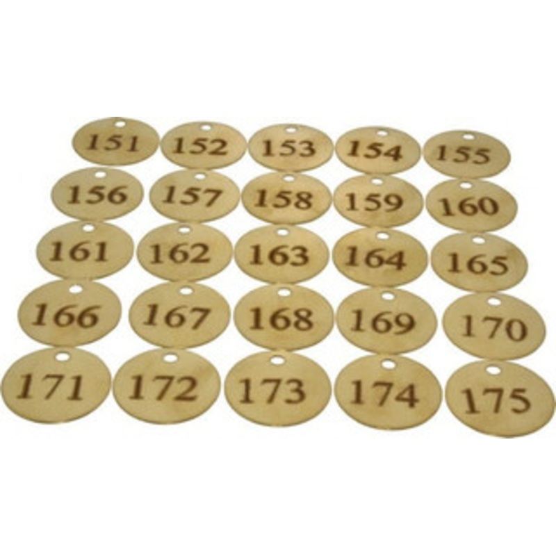 Value Collection 1-1/2 High x 1-1/2 Long, 151 to 175, English Safety & Facility Numbered Tag 1 Side, Brass 40029-36929263 – 36928471