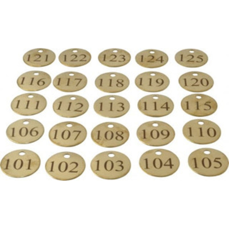 Value Collection 1-1/4 High x 1-1/4 Long, 101 to 125, English Safety & Facility Numbered Tag 1 Side, Brass 40017-36929206 – 36928372