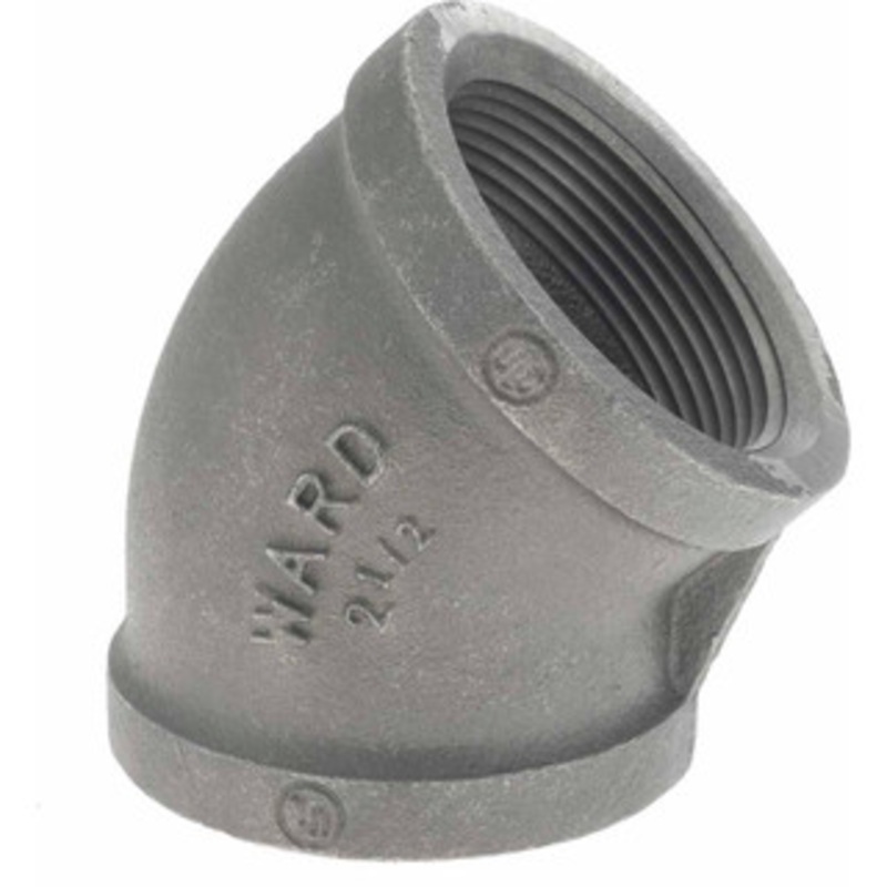 Value Collection Size 2-1/2, Class 150, Malleable Iron Black Pipe 45 Elbow 150 psi, Threaded End Connection B120 65 – 36989010