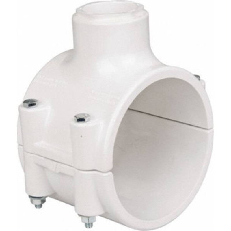 Value Collection 4 x 1-1/4 PVC Plastic Pipe Clamp On Saddle with EPDM O-Ring Schedule 40, Pipe O.D. x Soc End Connections 466E-418 – 74031410