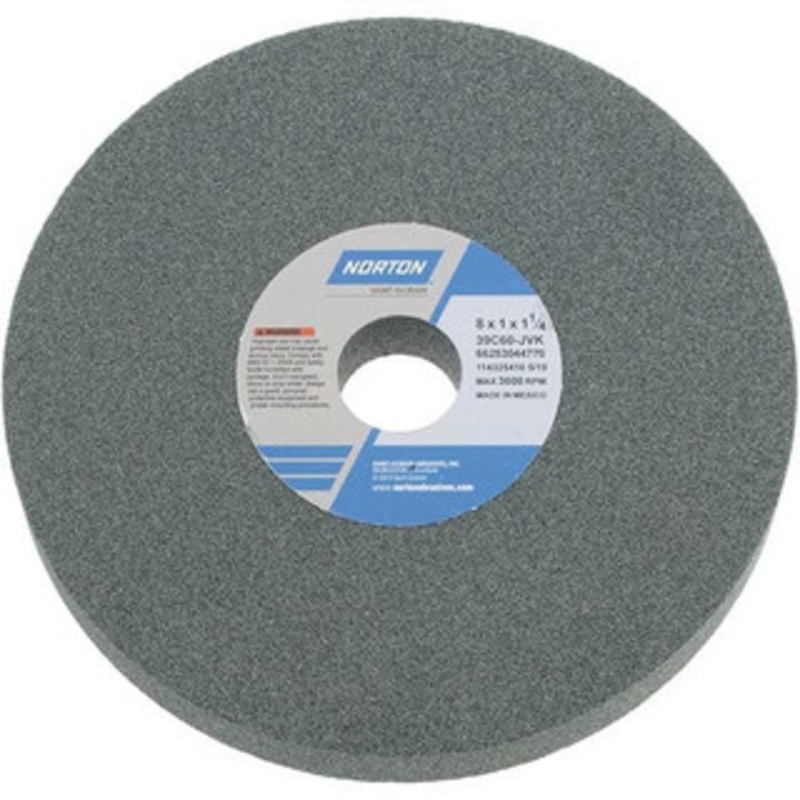 Norton 8 Diam x 1-1/4 Hole x 1 Thick, J Hardness, 60 Grit Surface Grinding Wheel Silicon Carbide, Type 1, Medium Grade, 3,600 Max RPM, Vitrified Bond, No Recess 66253044770 – 09504374