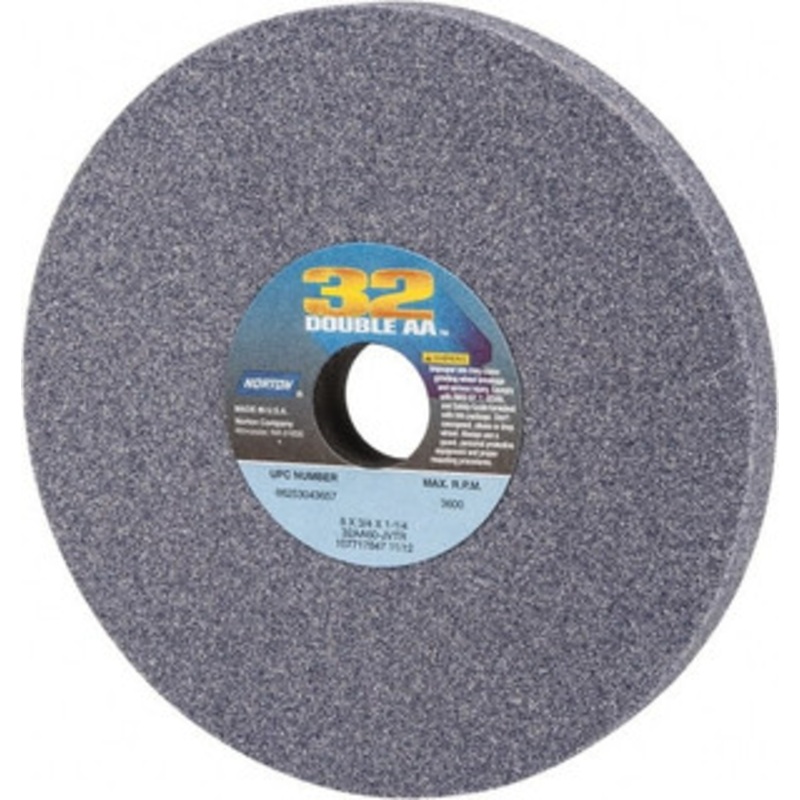 Norton 8 Diam x 1-1/4 Hole x 3/4 Thick, J Hardness, 60 Grit Surface Grinding Wheel Aluminum Oxide, Type 1, Medium Grade, 3,600 Max RPM, Vitrified Bond, No Recess 66253043657 – 05128426