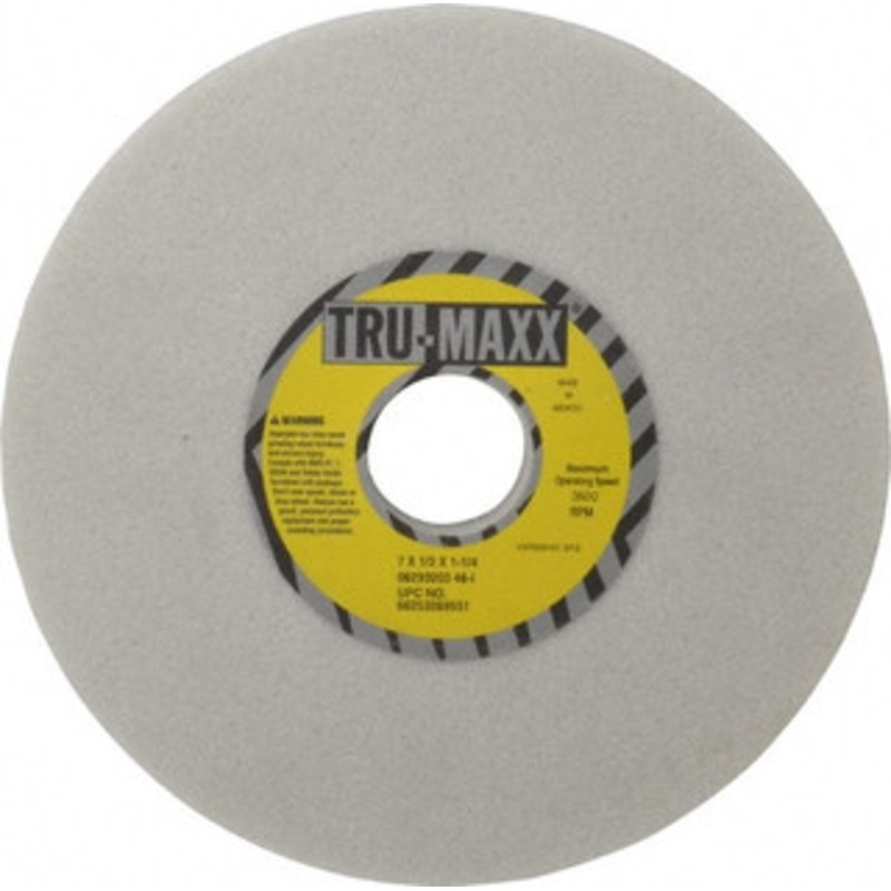 Tru-Maxx 7 Diam x 1-1/4 Hole x 1/2 Thick, I Hardness, 46 Grit Surface Grinding Wheel Aluminum Oxide, Type 1, Coarse Grade, 3,600 Max RPM, Vitrified Bond, No Recess 66253269551 – 06293203