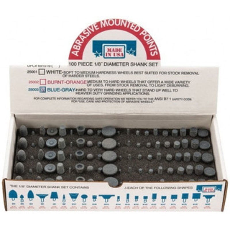 Made in USA 100 Piece Aluminum Oxide Vitrified Mounted Stone Abrasive Point Set Includes Shapes B42, B45, B52, B81, B91, B97, B102, B122, B136, W144, W146, W152, W160, W163, W167, W175, W176, W185, W200 & W215 925003KIT – 85608313