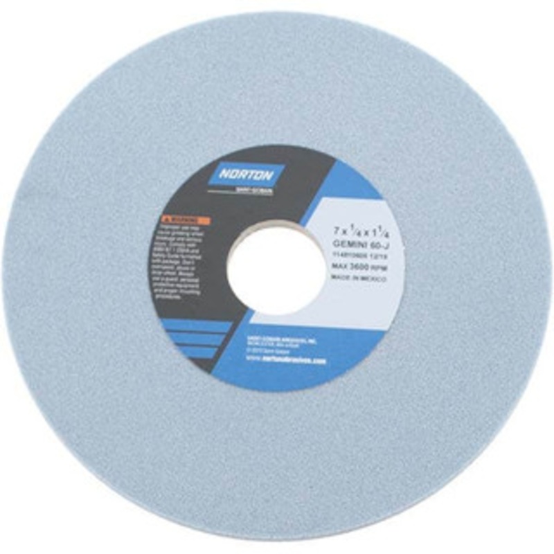Norton 7 Diam x 1-1/4 Hole x 1/4 Thick, J Hardness, 60 Grit Surface Grinding Wheel Aluminum Oxide, Type 1, Medium Grade, 3,600 Max RPM, No Recess 66253246788 – 81161994